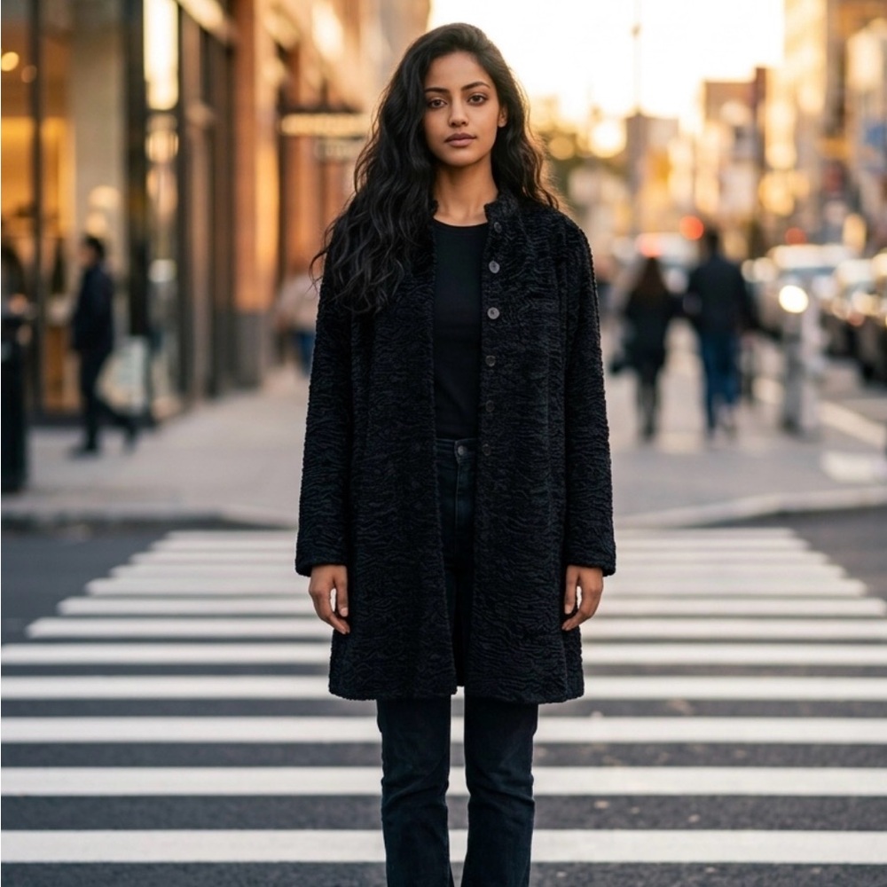 Chico's Black Teddy Button-Front Coat